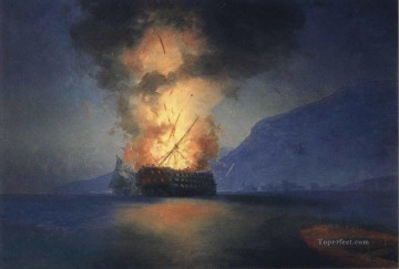 exploding ship 1900 Romantic Ivan Aivazovsky Russian Oil Paintings